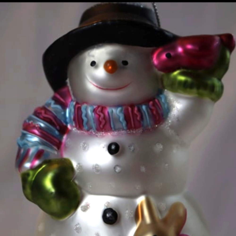 Vintage Komozja Snowman Glass Christmas Ornament Made in Poland